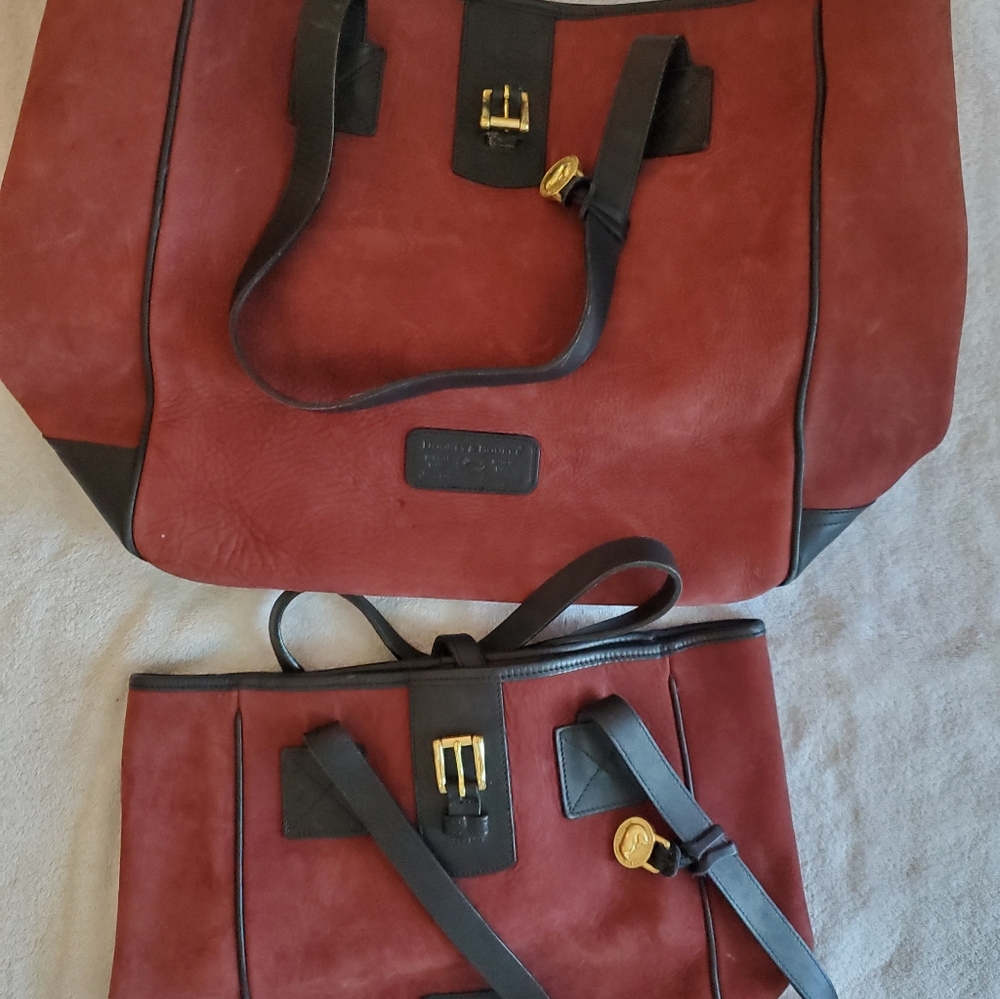 Dooney & Bourke Florentine Cognac Leather & Brown Suede Tote Red InteriorCollect